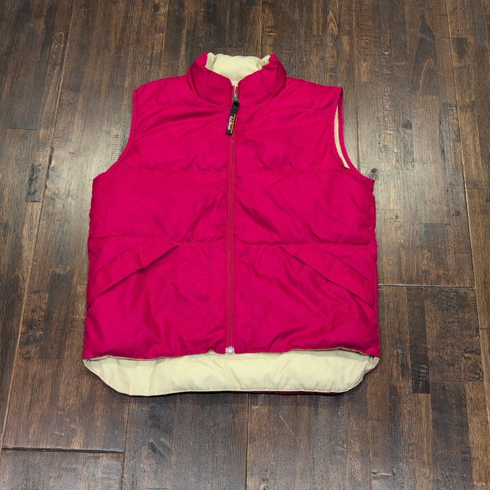 L.L.Bean Womens Reversible‎ Down Puffer Vest Pink Cream Size Small Outdoor Light